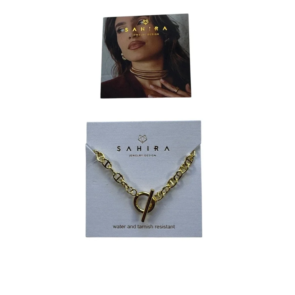 Sahira Jewelry Taylor Toggle Chain 16" Necklace 18k Gold Over Brass Minimalist - Picture 5 of 6